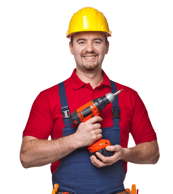 KMS Services professional technician with safety helmet and tools